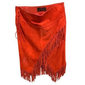 Size 3X T4 West Red Suede Midi Skirt Fringed Western Dance Rodeo